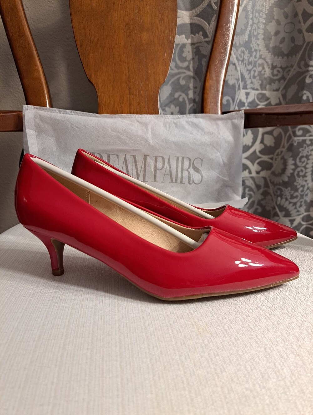 Red Patent Pointed Toe Kitten Heel - Picture 3 of 10